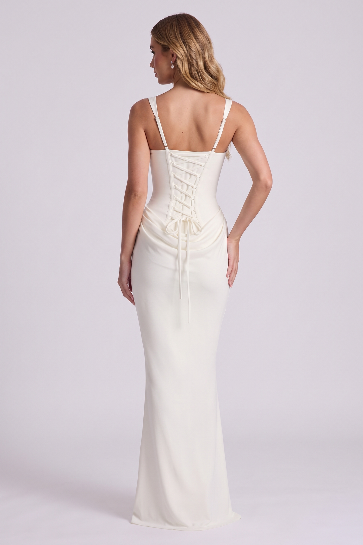 Isadora Corset Gown in Ivory, back view
