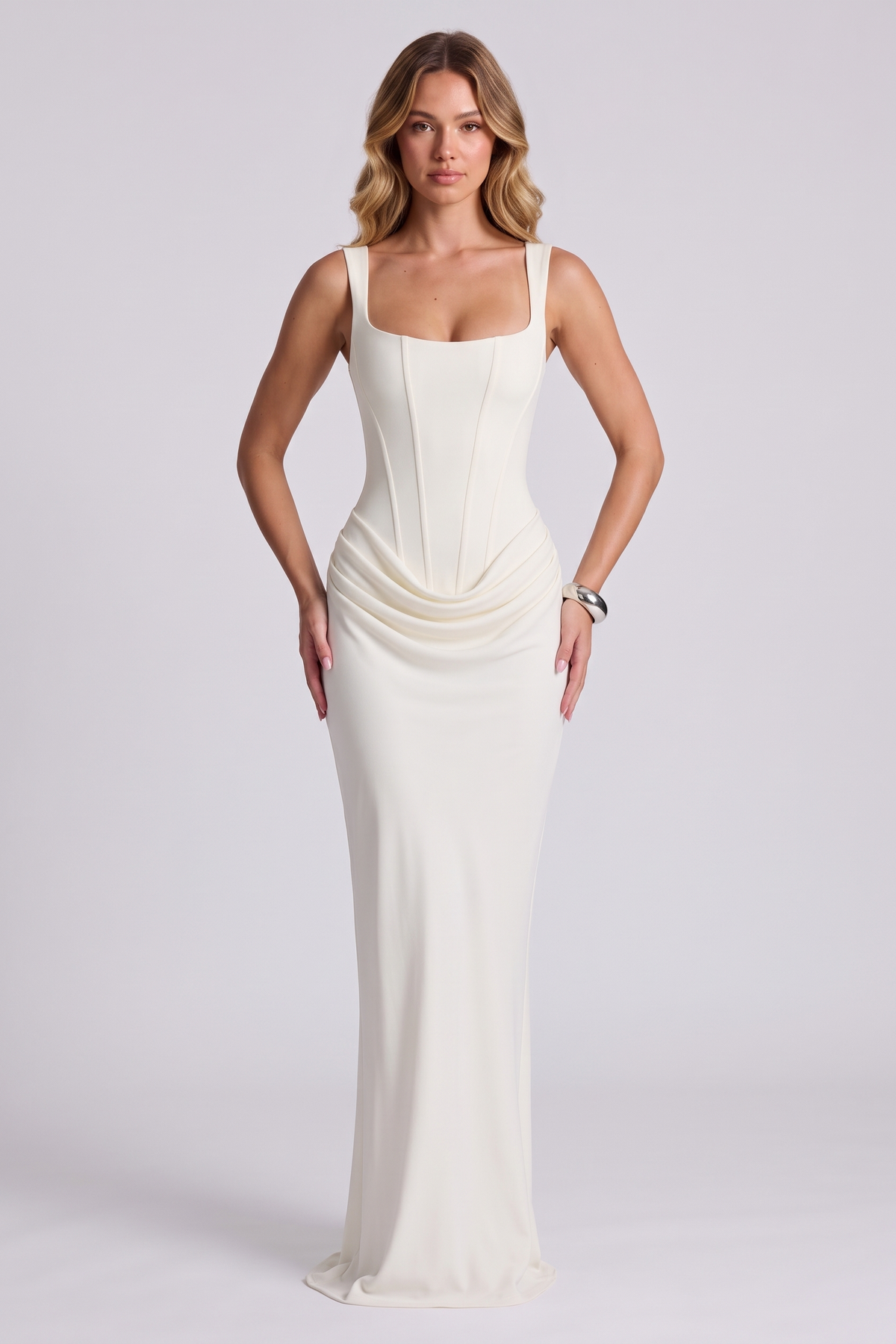 Isadora Corset Gown in Ivory, front view