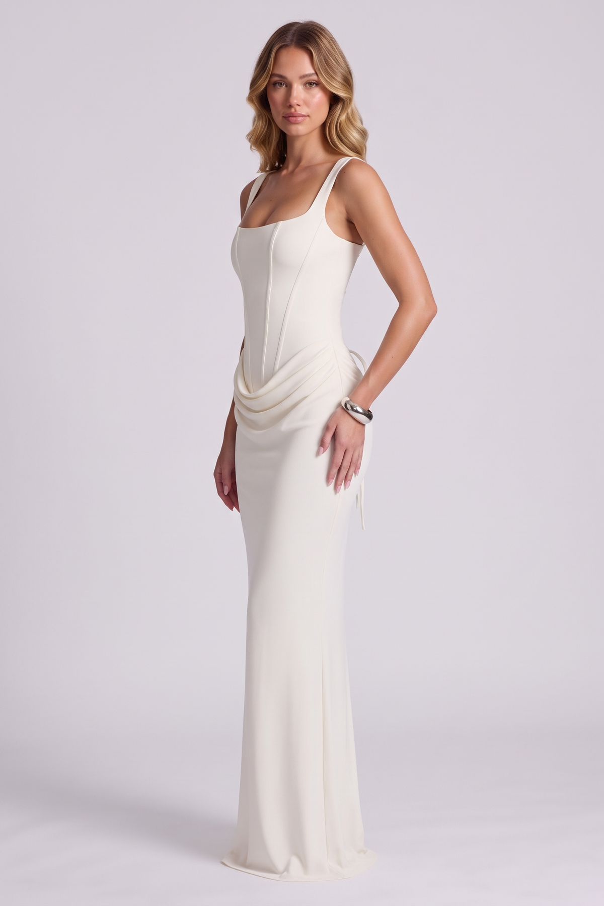 Isadora Corset Gown in Ivory, side view
