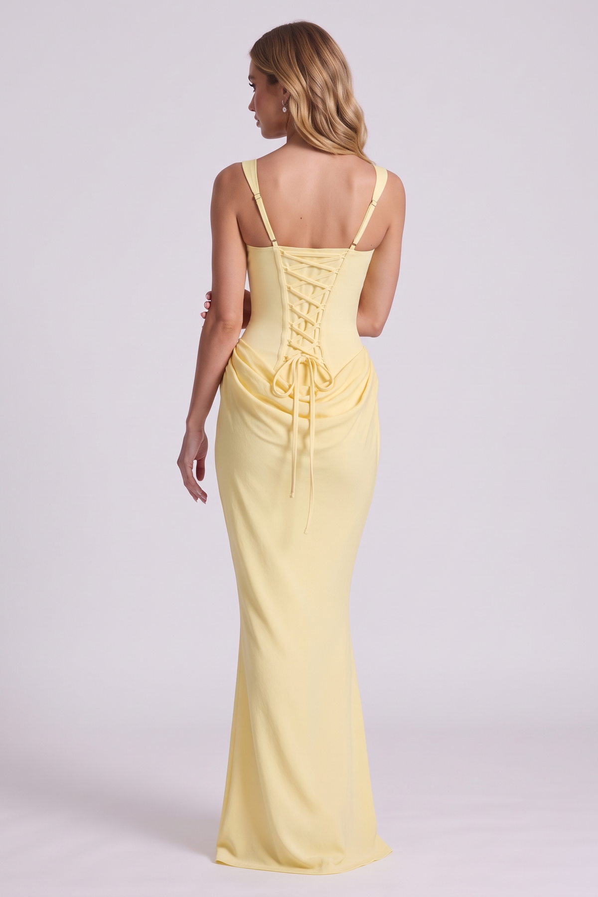 Isadora Corset Gown in Lemon, back view