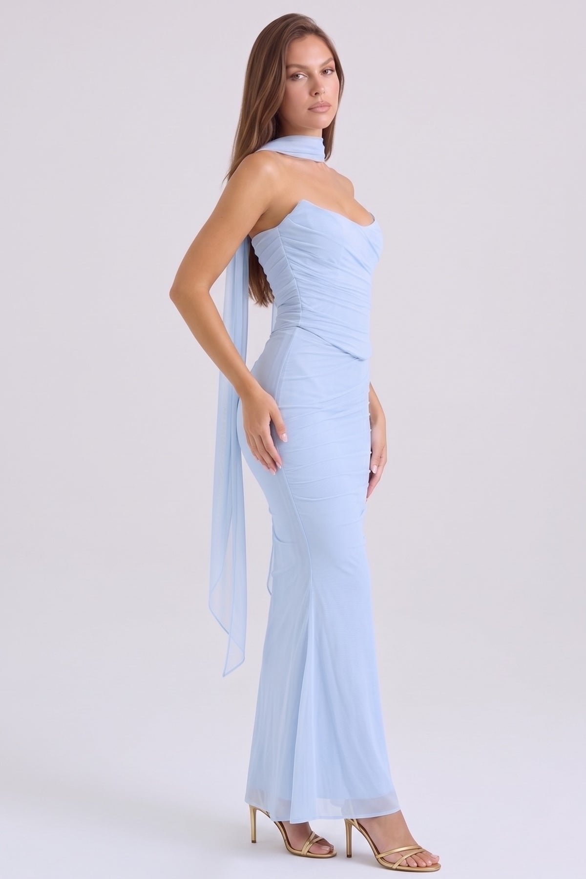 Juliette Corset Maxi Set - Baby Blue - side
