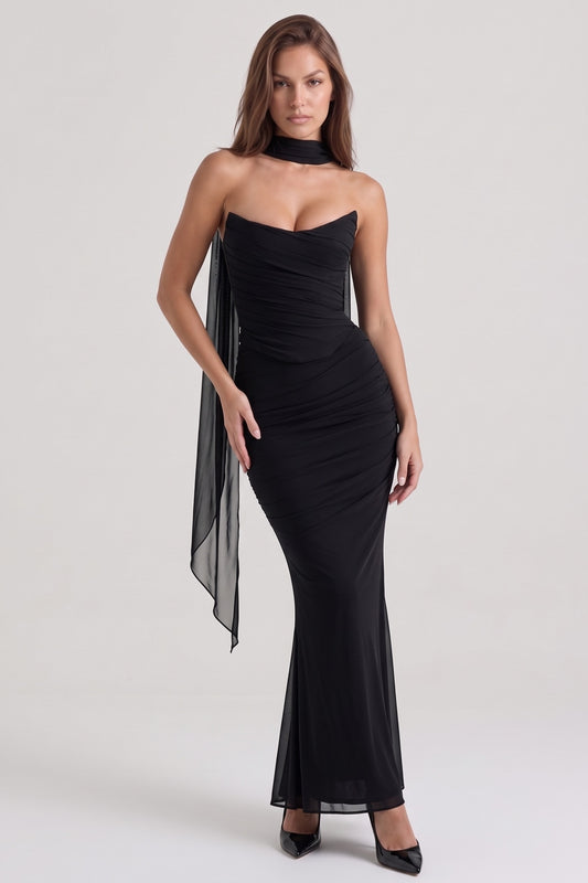 Juliette Corset Maxi Set - Black - front