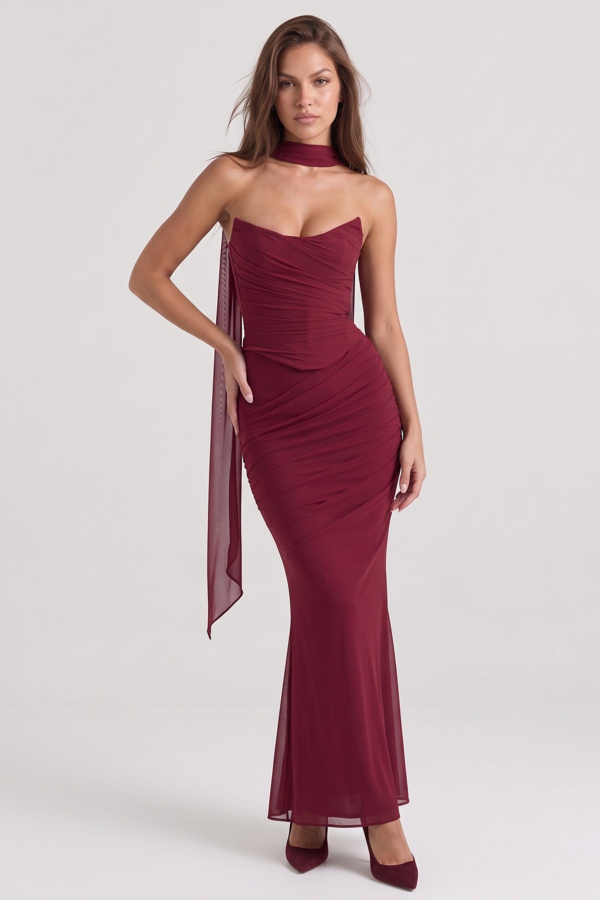 Juliette Corset Maxi Set - Burgundy - front