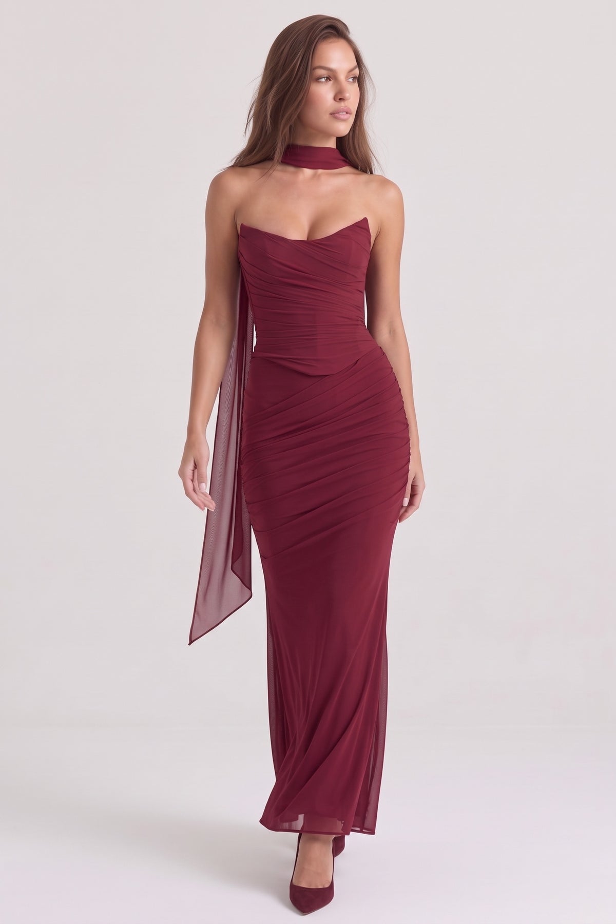 Juliette Corset Maxi Set - Burgundy - pose