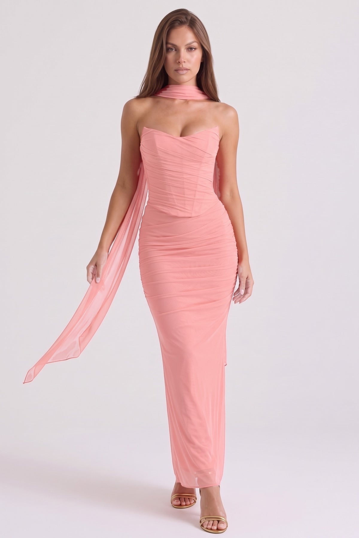 Juliette Corset Maxi Set - Pink - front