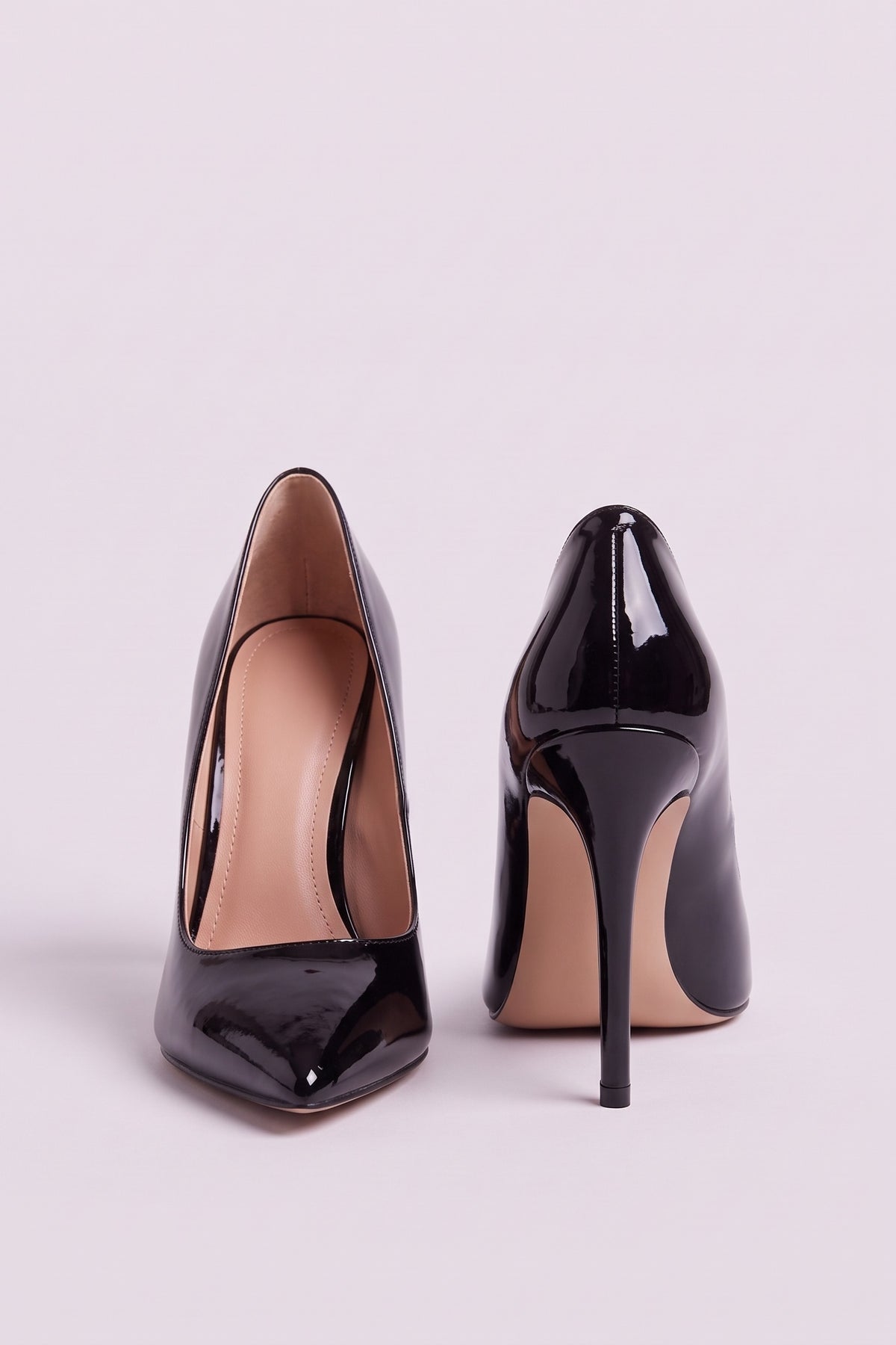 Margot Patent Pumps in Black, front and back