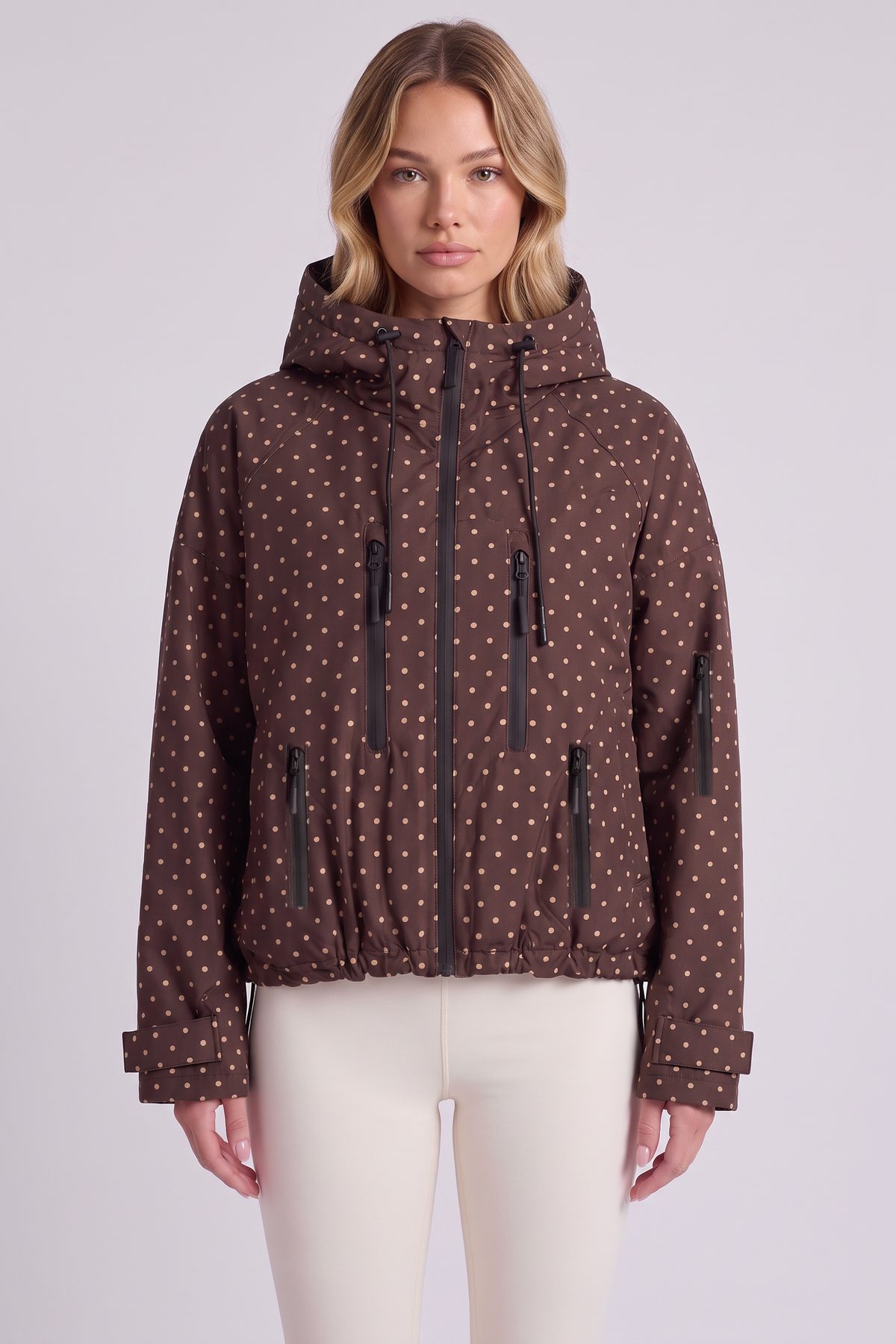 Marlow Storm Jacket in Brown Dot - chest pockets close-up