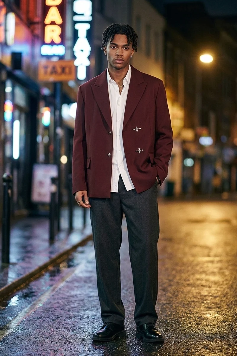 Rourke Clasp Blazer in Burgundy - front view