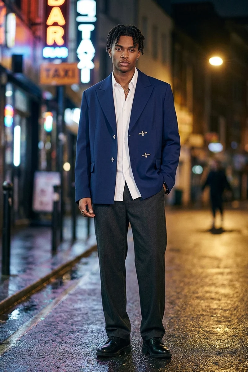 Rourke Clasp Blazer in Navy Blue - front view