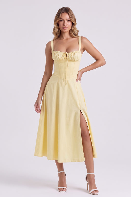 Rosalie Corset Midi Dress - Lemon, front view