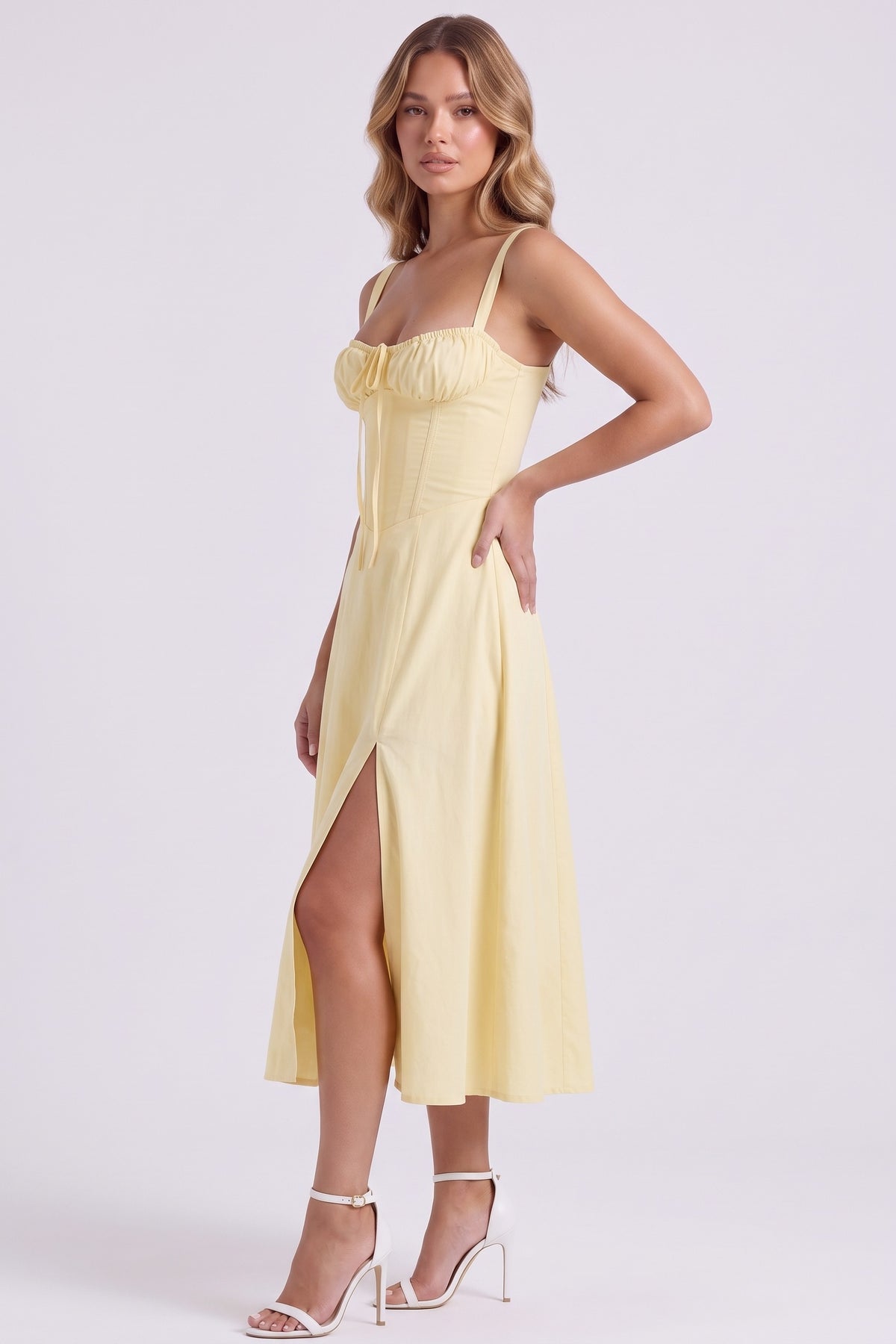 Rosalie Corset Midi Dress - Lemon, side view