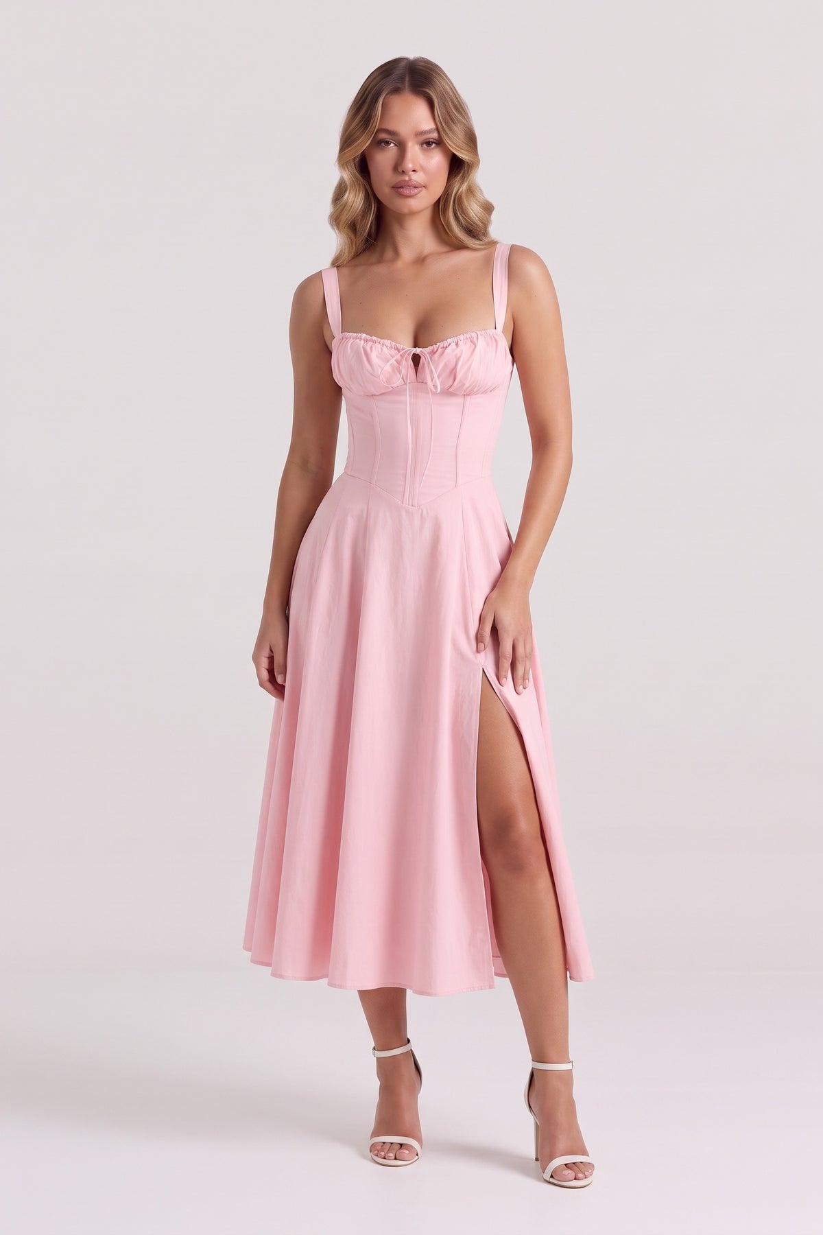 Rosalie Corset Midi Dress - Pink, front view