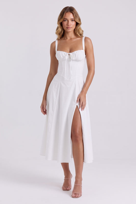 Rosalie Corset Midi Dress - White, front view